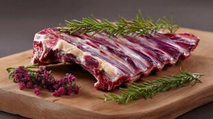 新鲜羊排骨配迷迭香与花