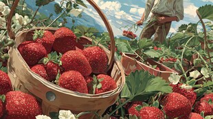 田园草莓采摘美好场景