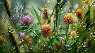 雨中绽放的多彩三叶草