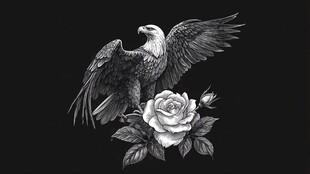 鹰与玫瑰的黑白艺术图案