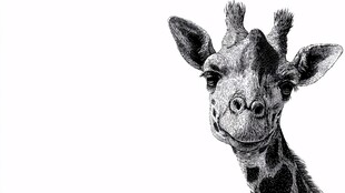长颈鹿黑白素描头像特写