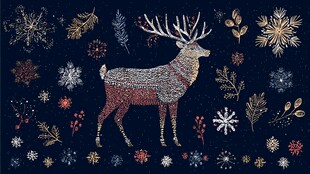 圣诞麋鹿与雪花装饰图案