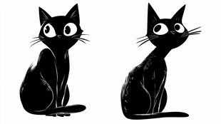 两只黑猫的可爱插画