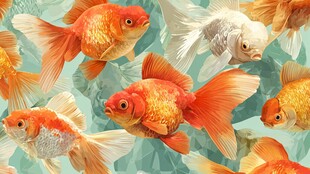 多彩金鱼畅游于梦幻水底