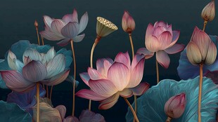 梦幻水墨风盛开的荷花图