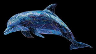 蓝色多边形构成的梦幻海豚