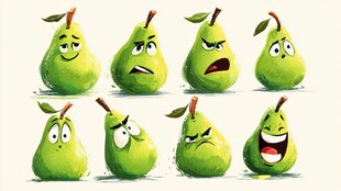 表情丰富的拟人化青梨