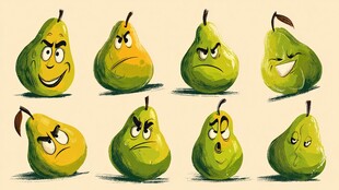 表情各异的拟人化梨子