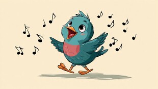 欢快小鸟引音符飞舞