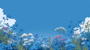 蓝色梦幻花卉风景插画