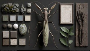 螳螂与自然元素的组合展示