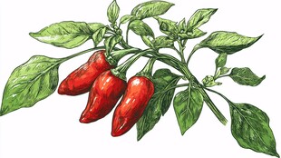 枝头红辣椒 绿叶相映衬