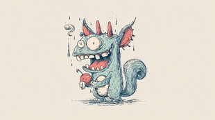 可爱小怪兽手持红蘑菇