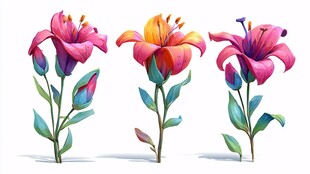 三朵绚丽多彩的百合花