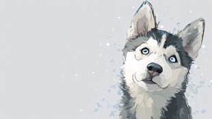 可爱哈士奇仰头水彩插画