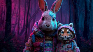 奇幻森林中的兔虎伙伴