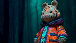 森林中穿花衣的老虎玩偶