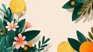 柠檬花卉绿植清新插画