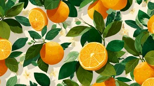 橙香满溢的水果花卉图案