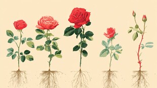 玫瑰生长过程插画图