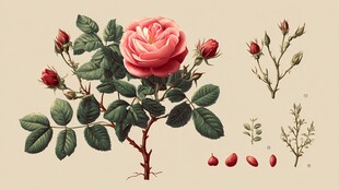 粉红玫瑰植物细节展示图