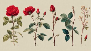 复古风红色玫瑰植物插画