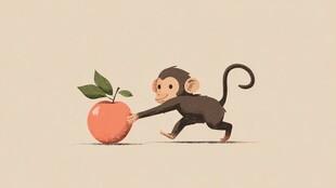 小猴奋力推大红苹果