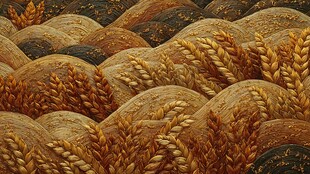 金色麦浪起伏的田园风光