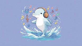 戴耳机跳舞的可爱海豚