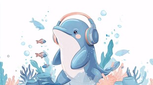 戴耳机的可爱海底小海豚