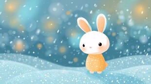 雪地中的可爱小兔