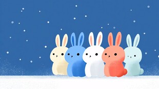 雪地中的多彩可爱兔子们