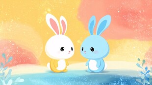 两只可爱小兔温馨对视