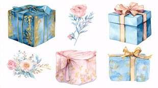 水彩风礼物与花卉插画
