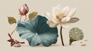 水墨风荷花荷叶莲蓬图