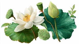 盛开的荷花与荷叶