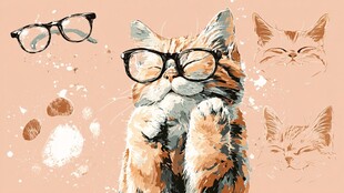 戴眼镜的可爱猫咪插画