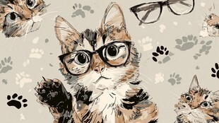 戴眼镜的萌猫插画图案