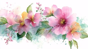 水彩绘就的烂漫花卉