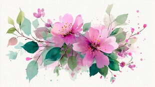 粉色花卉水彩插画