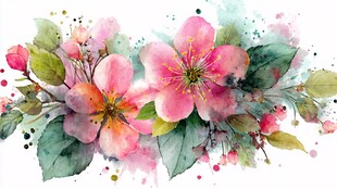 水彩绘就的烂漫花卉组合