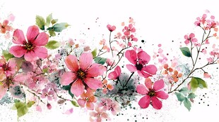 水彩绘就的烂漫花卉图案