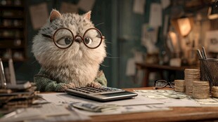 戴眼镜猫咪专注算钱