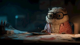 戴眼镜猫咪专注伏案创作