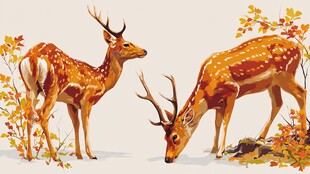 双鹿于秋景中优雅伫立