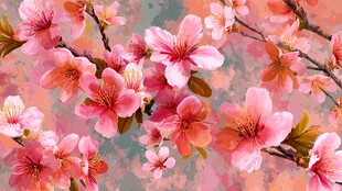 粉色烂漫桃花绽放图景