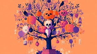 万圣节奇幻树饰插画