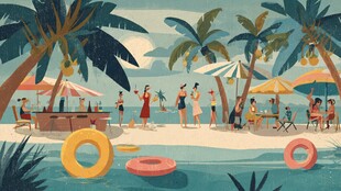 热闹的夏日海滩度假场景