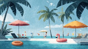 夏日泳池畔的悠闲度假时光