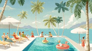 热带泳池边的惬意度假时光